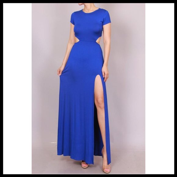 Dresses & Skirts - NWT Maxi Dress with Cut Out Back Thigh Split Blue